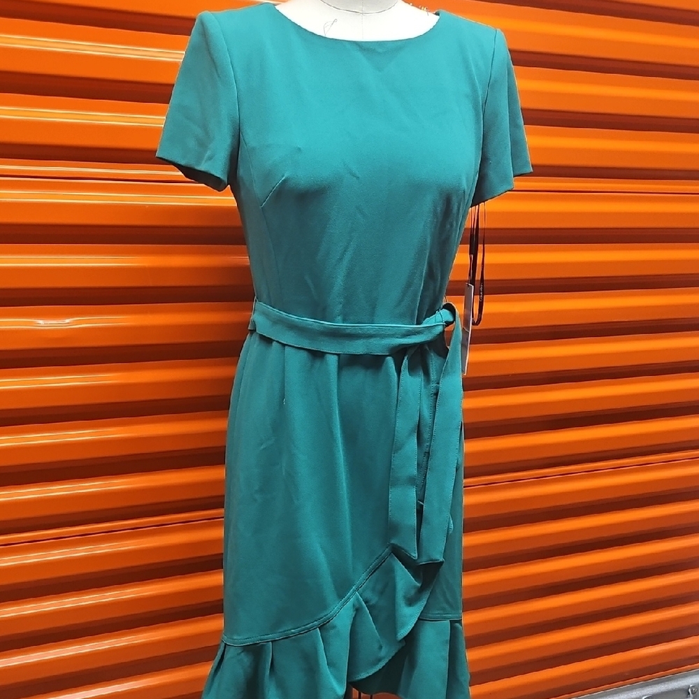 Elegant Teal Dress with Belt